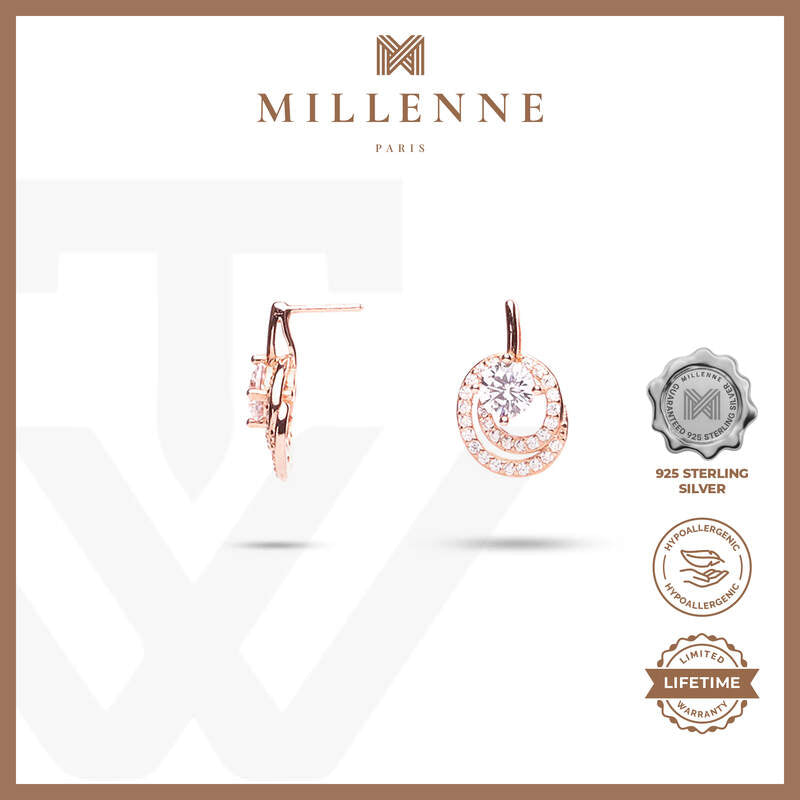 MILLENNE Made For The Night Swirl with Stones Cubic Zirconia Rose Gold Stud Earrings with 925 Sterling Silver