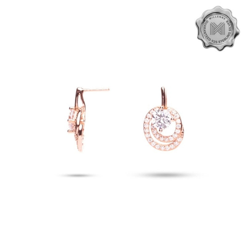 MILLENNE Made For The Night Swirl with Stones Cubic Zirconia Rose Gold Stud Earrings with 925 Sterling Silver