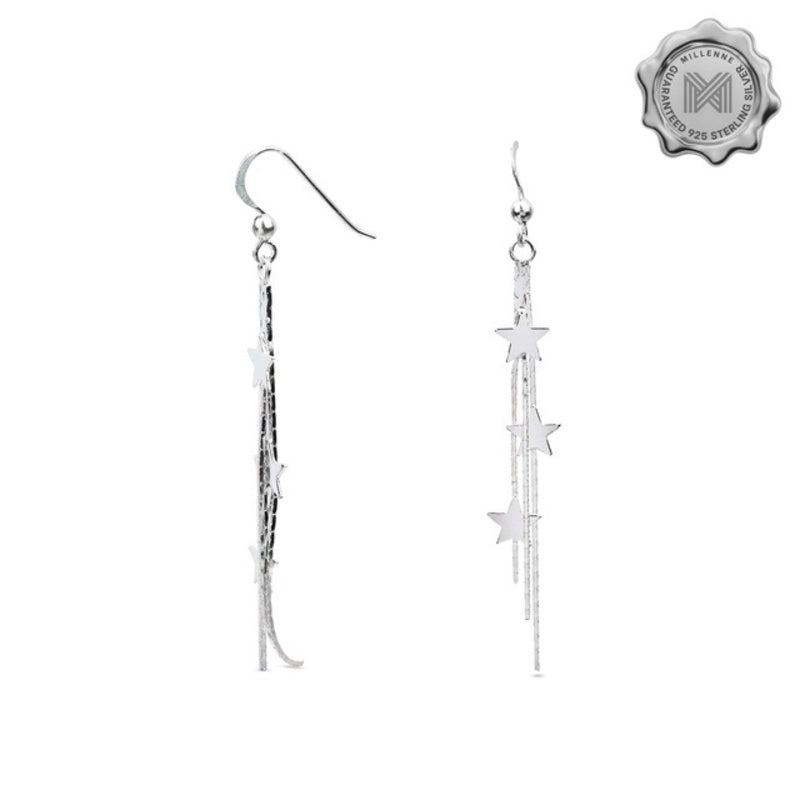 MILLENNE Millennia 2000 Scattered Stars Dangling White Gold Drop Earrings with 925 Sterling Silver