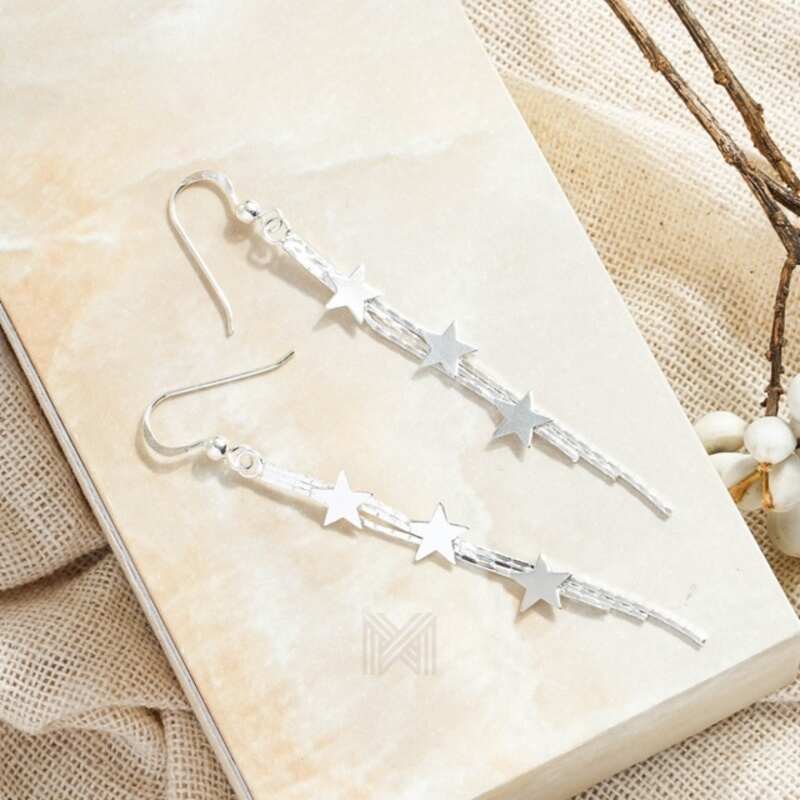 MILLENNE Millennia 2000 Scattered Stars Dangling White Gold Drop Earrings with 925 Sterling Silver