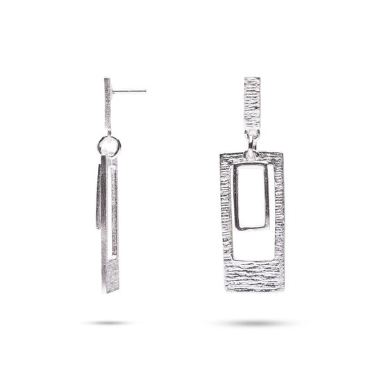 MILLENNE Millennia 2000 Double Rectangular White Gold Stud Earrings with 925 Sterling Silver