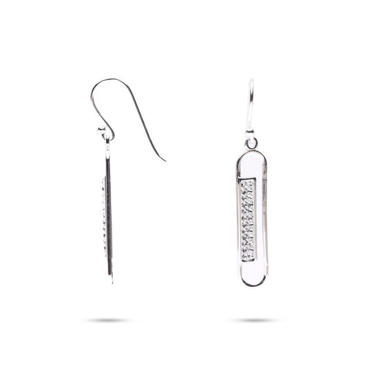 MILLENNE Millennia 2000 Double Elongated Oval Studded Cubic Zirconia White Gold Hook Earrings with 925 Sterling Silver