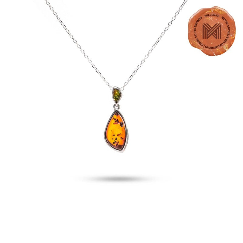 MILLENNE Multifaceted Baltic Amber Tear Drop Silver Pendant with 925 Sterling Silver