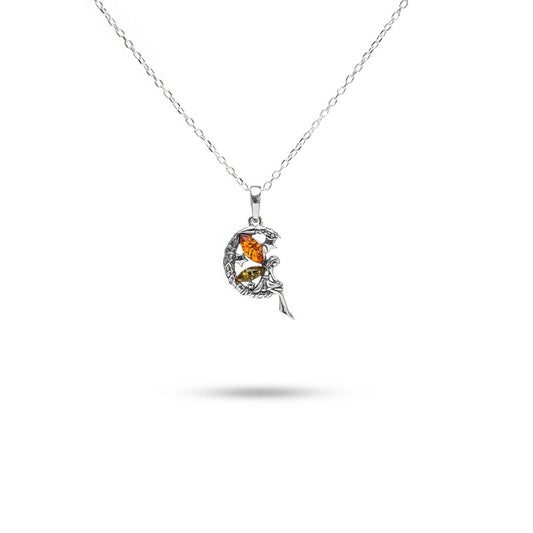 MILLENNE Multifaceted Baltic Amber Fairy Silver Pendant with 925 Sterling Silver