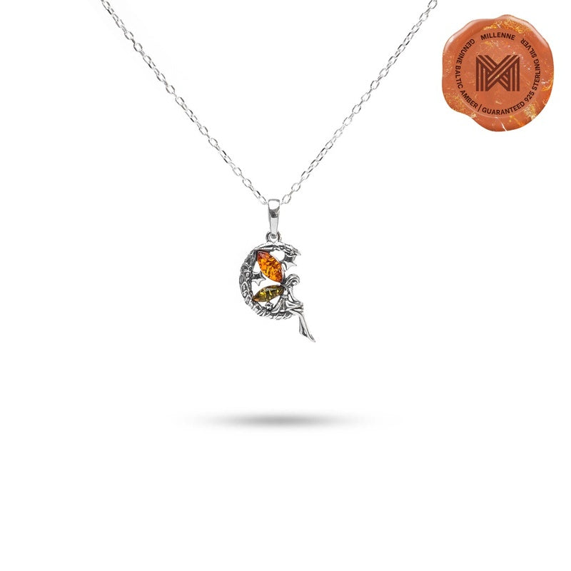 MILLENNE Multifaceted Baltic Amber Fairy Silver Pendant with 925 Sterling Silver