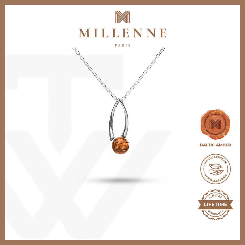 MILLENNE Multifaceted Baltic Amber Mulitple Studded Circular Silver Pendant with 925 Sterling Silver