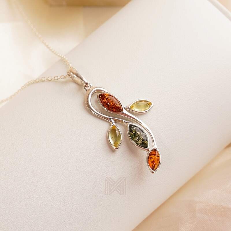 MILLENNE Multifaceted Baltic Amber Sea Creature Silver Pendant with 925 Sterling Silver