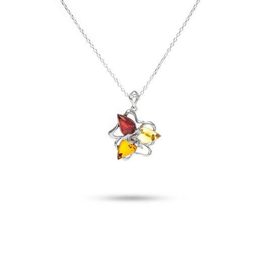 MILLENNE Multifaceted Baltic Amber Triangle Composition Silver Pendant with 925 Sterling Silver