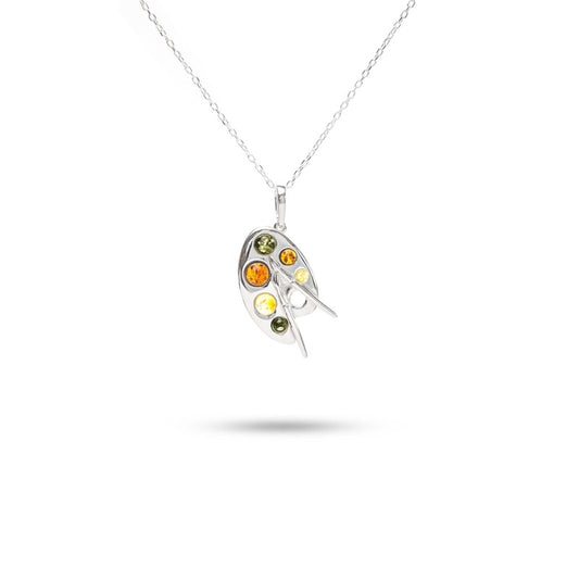 MILLENNE Multifaceted Baltic Amber Artist Pallette Silver Pendant with 925 Sterling Silver