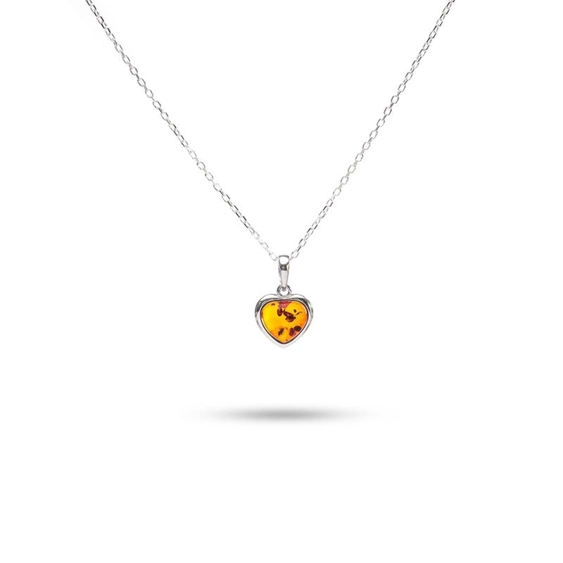 MILLENNE Multifaceted Baltic Amber Heart Silver Pendant with 925 Sterling Silver