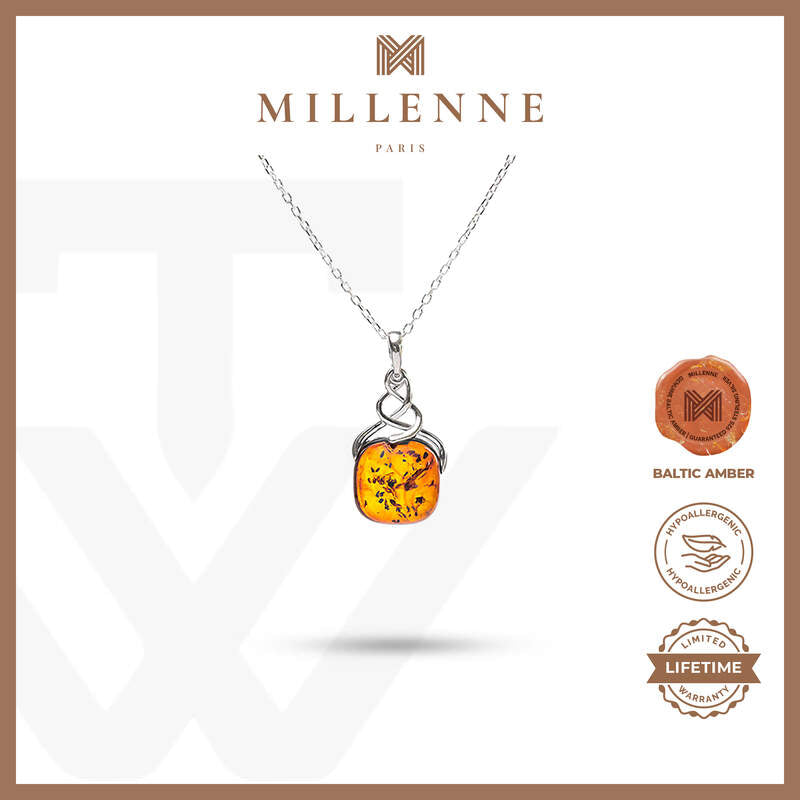 MILLENNE Multifaceted Baltic Amber Twine Silver Pendant with 925 Sterling Silver