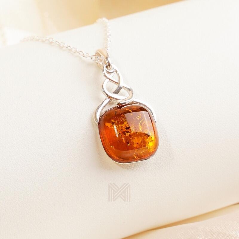 MILLENNE Multifaceted Baltic Amber Twine Silver Pendant with 925 Sterling Silver