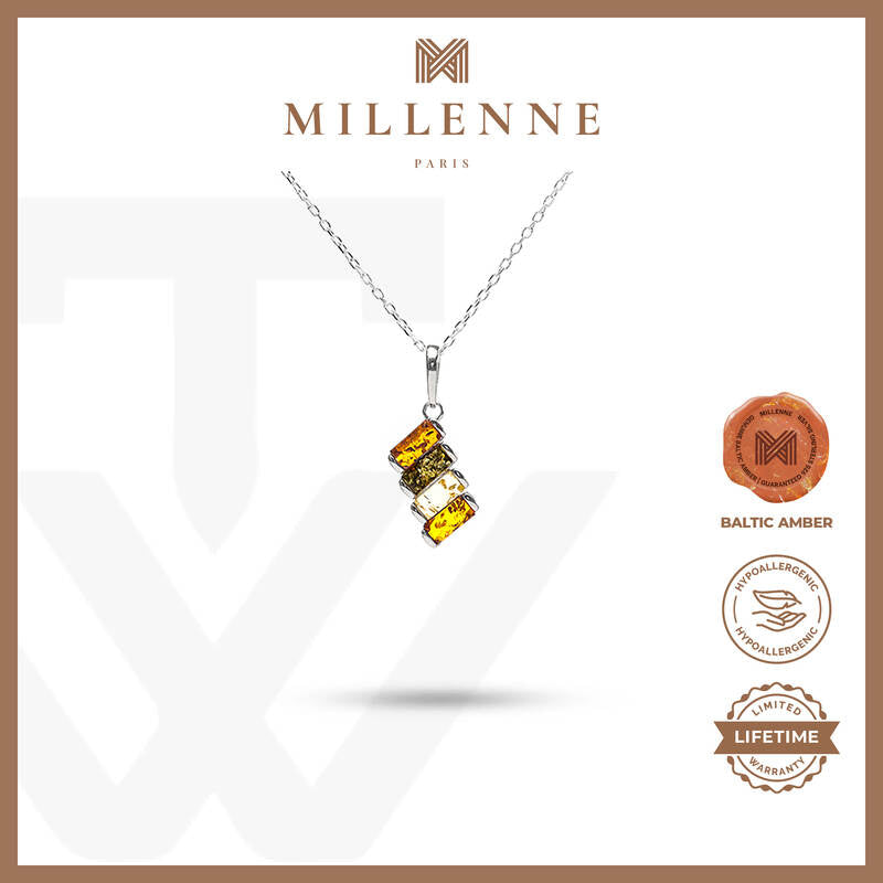 MILLENNE Multifaceted Baltic Amber Xylophone Silver Pendant with 925 Sterling Silver