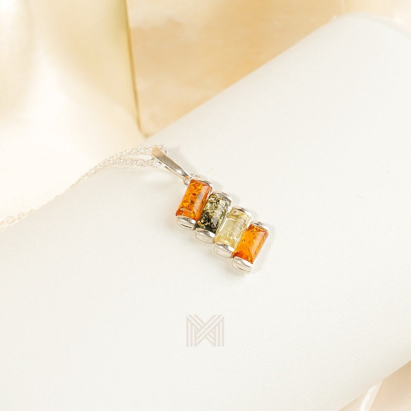 MILLENNE Multifaceted Baltic Amber Xylophone Silver Pendant with 925 Sterling Silver