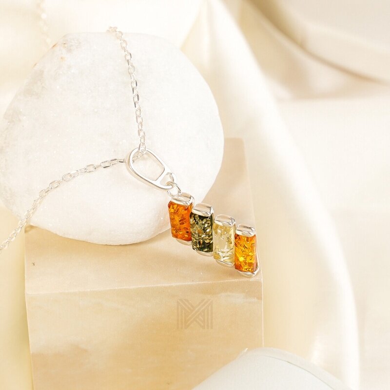 MILLENNE Multifaceted Baltic Amber Xylophone Silver Pendant with 925 Sterling Silver