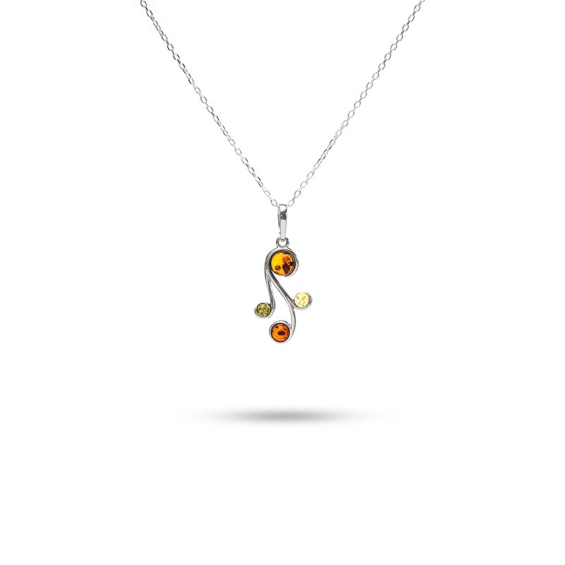 MILLENNE Multifaceted Baltic Amber Curvaceous Silver Pendant with 925 Sterling Silver