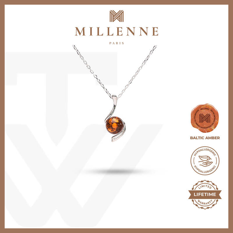 MILLENNE Multifaceted Baltic Amber Goblet Silver Pendant with 925 Sterling Silver