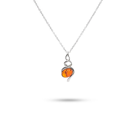 MILLENNE Multifaceted Baltic Amber Spiral Silver Pendant with 925 Sterling Silver