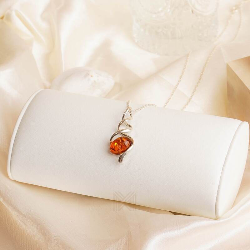 MILLENNE Multifaceted Baltic Amber Spiral Silver Pendant with 925 Sterling Silver