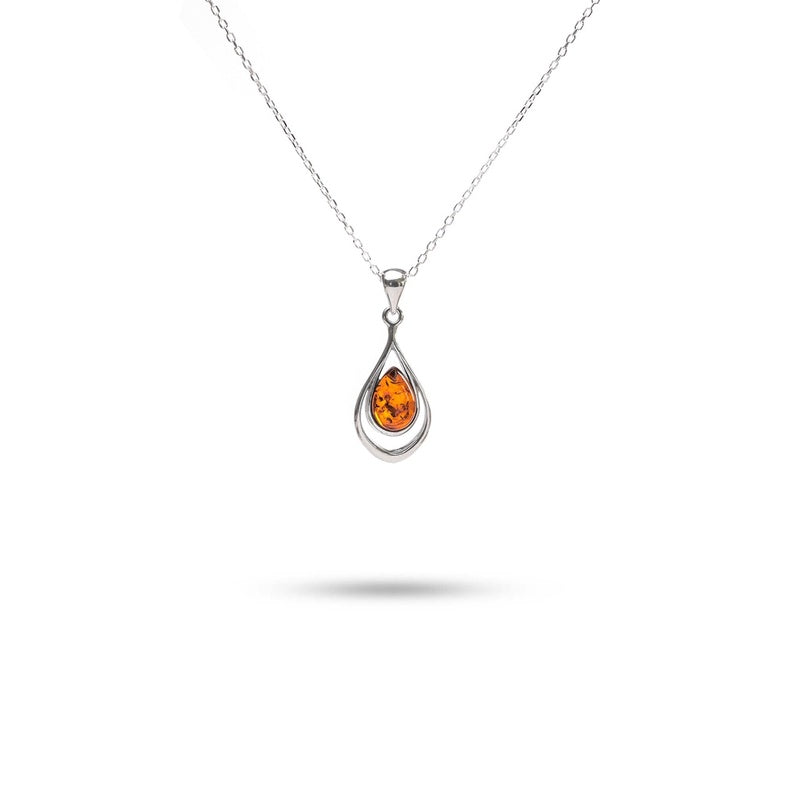 MILLENNE Multifaceted Baltic Amber Nested Drop Silver Pendant with 925 Sterling Silver