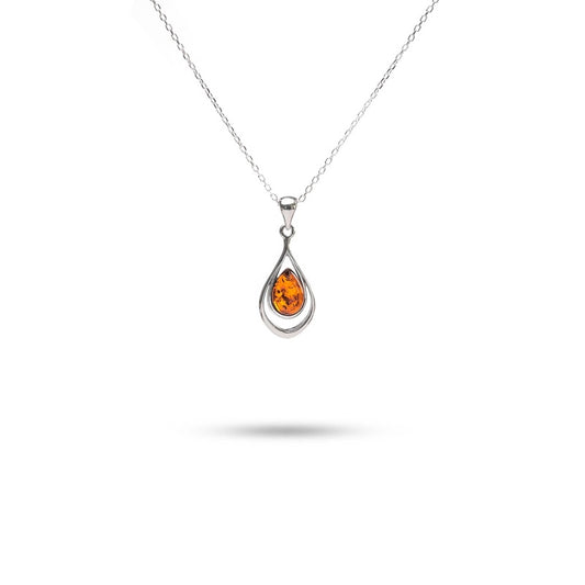 MILLENNE Multifaceted Baltic Amber Nested Drop Silver Pendant with 925 Sterling Silver