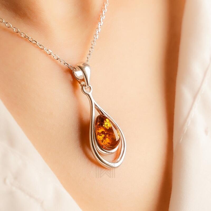 MILLENNE Multifaceted Baltic Amber Nested Drop Silver Pendant with 925 Sterling Silver