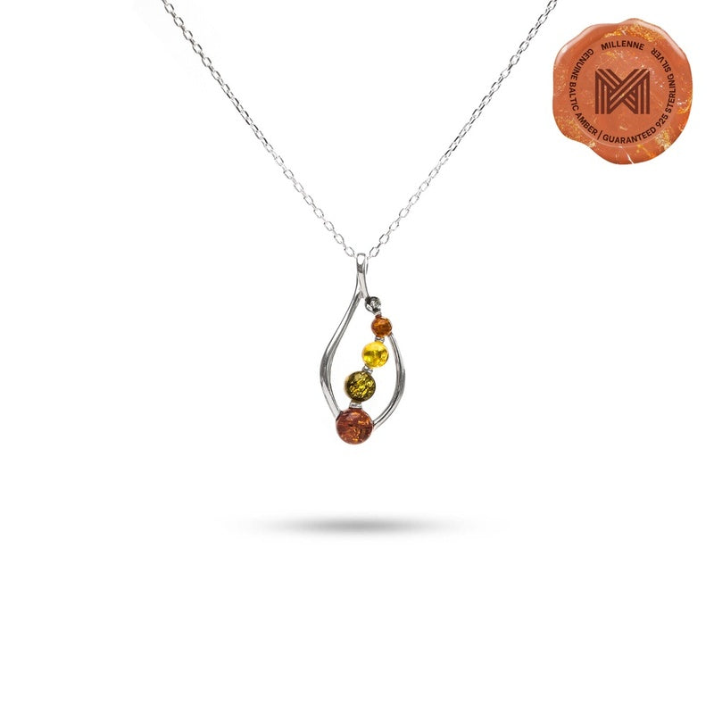 MILLENNE Multifaceted Baltic Amber Curved Oval Silver Pendant with 925 Sterling Silver