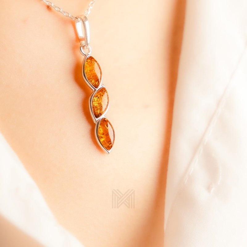 MILLENNE Multifaceted Baltic Amber Nested Drop Silver Pendant with 925 Sterling Silver