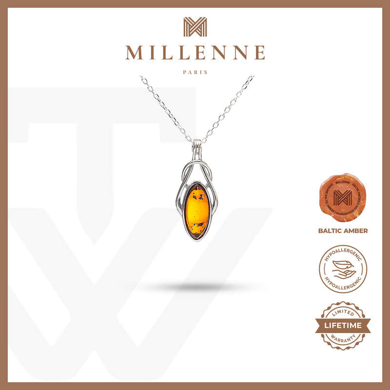 MILLENNE Multifaceted Baltic Amber Delicate Bead Silver Pendant with 925 Sterling Silver