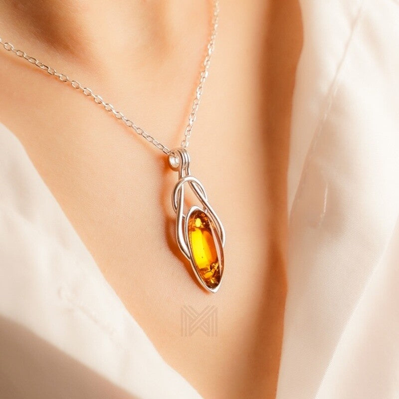 MILLENNE Multifaceted Baltic Amber Delicate Bead Silver Pendant with 925 Sterling Silver