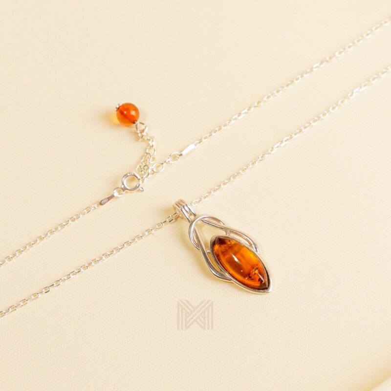 MILLENNE Multifaceted Baltic Amber Delicate Bead Silver Pendant with 925 Sterling Silver