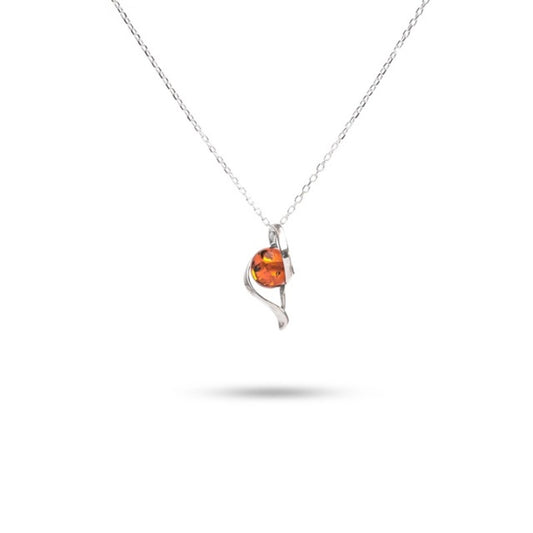 MILLENNE Multifaceted Baltic Amber Shell Encapsuled Silver Pendant with 925 Sterling Silver