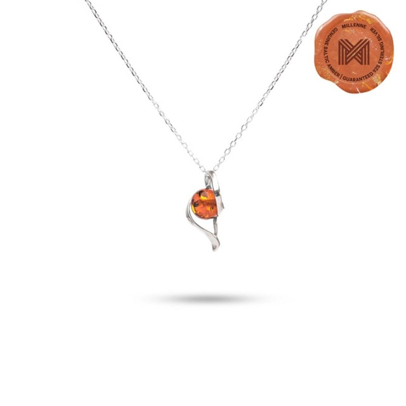 MILLENNE Multifaceted Baltic Amber Shell Encapsuled Silver Pendant with 925 Sterling Silver