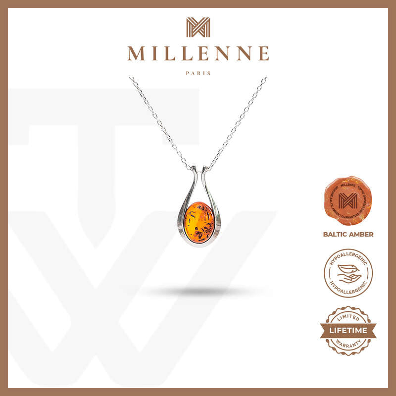 MILLENNE Multifaceted Baltic Amber Dew Drop Silver Pendant with 925 Sterling Silver