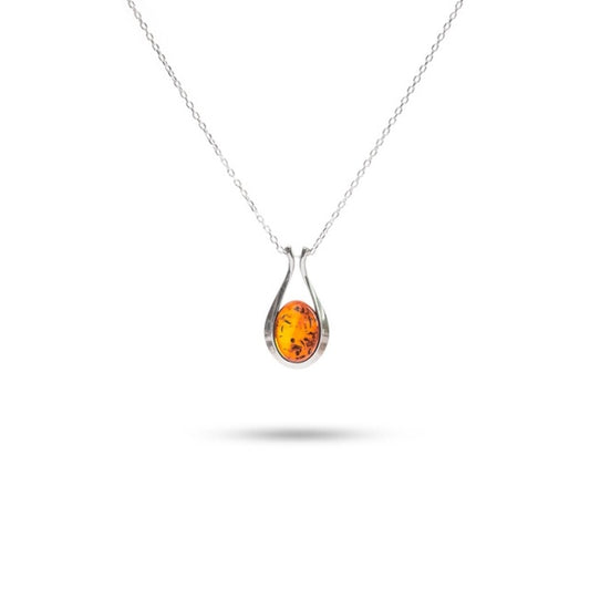 MILLENNE Multifaceted Baltic Amber Dew Drop Silver Pendant with 925 Sterling Silver