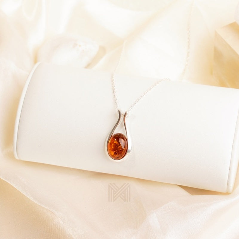 MILLENNE Multifaceted Baltic Amber Dew Drop Silver Pendant with 925 Sterling Silver