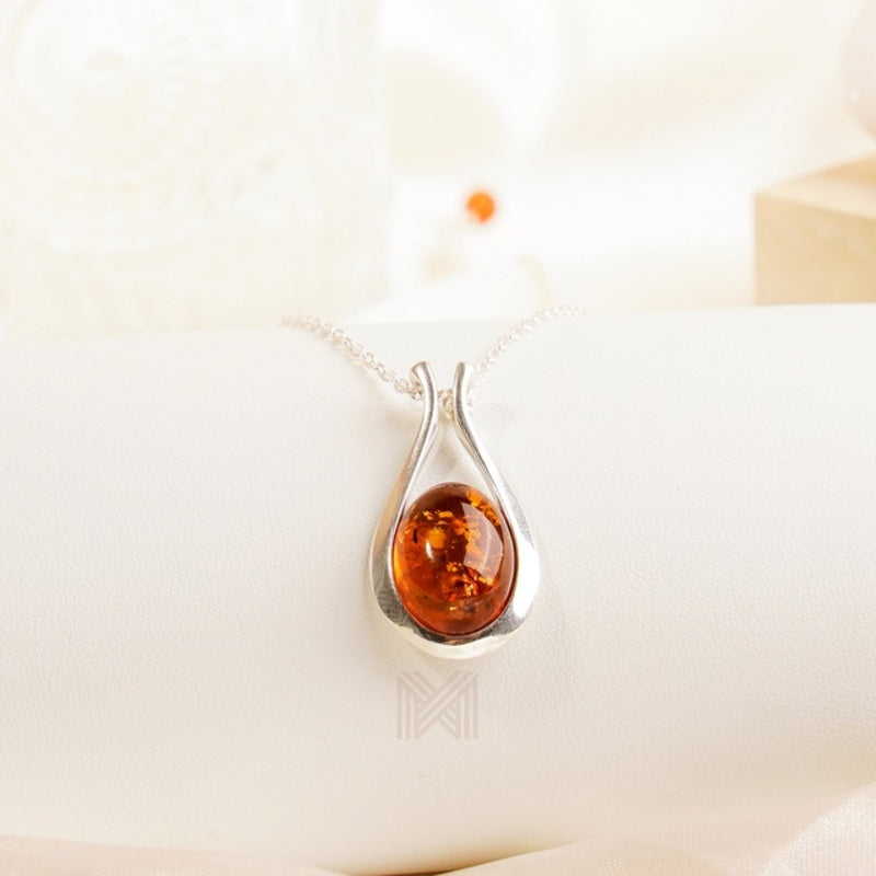 MILLENNE Multifaceted Baltic Amber Dew Drop Silver Pendant with 925 Sterling Silver