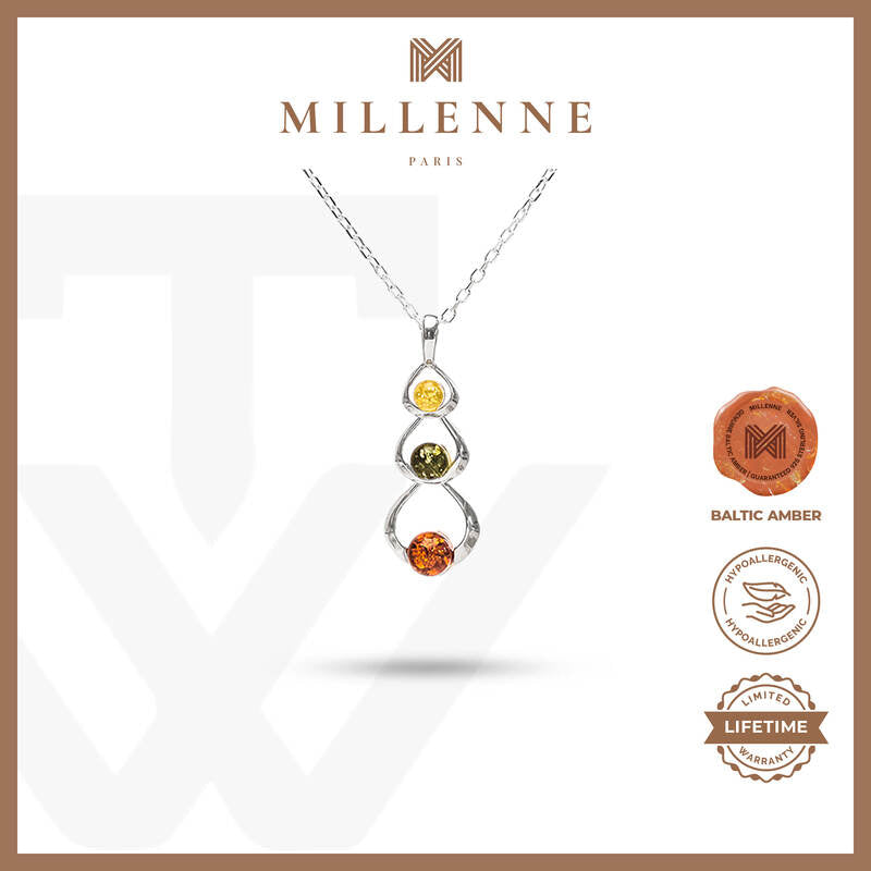 MILLENNE Multifaceted Baltic Amber Fairy God Mother Silver Pendant with 925 Sterling Silver