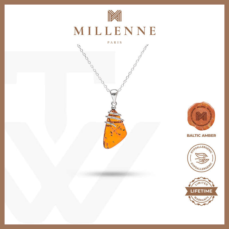 MILLENNE Multifaceted Baltic Amber Rustic Silver Pendant with 925 Sterling Silver