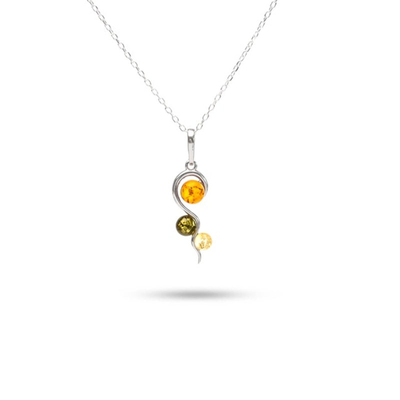 MILLENNE Multifaceted Baltic Amber Tristone Silver Pendant with 925 Sterling Silver