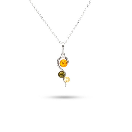 MILLENNE Multifaceted Baltic Amber Tristone Silver Pendant with 925 Sterling Silver