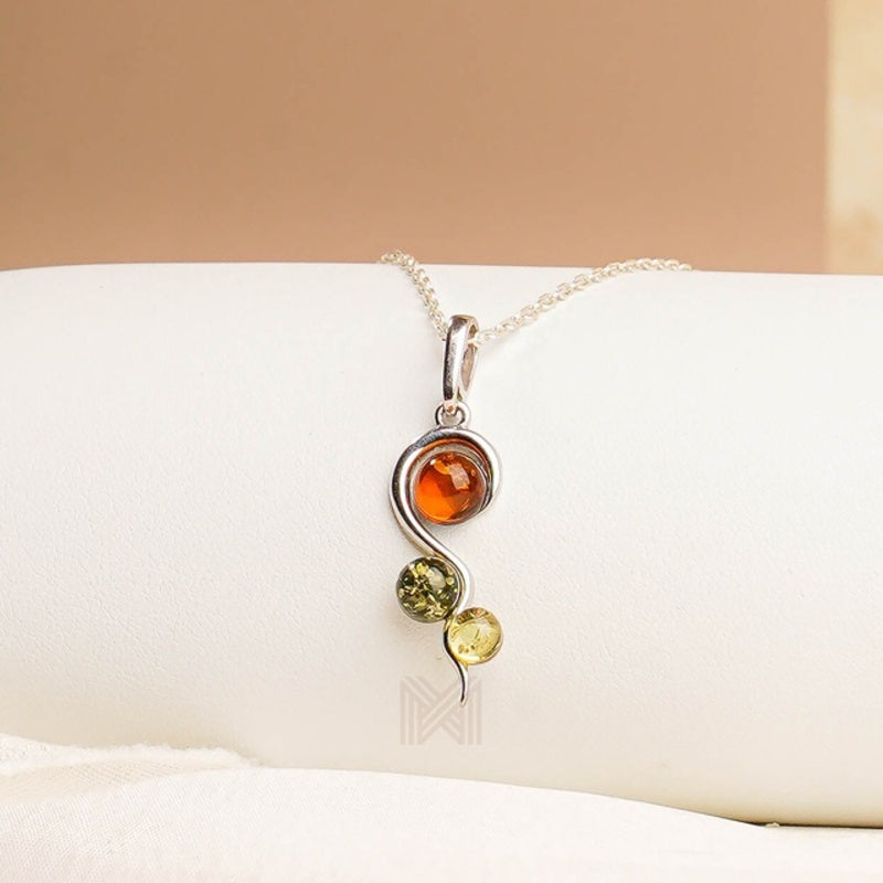 MILLENNE Multifaceted Baltic Amber Tristone Silver Pendant with 925 Sterling Silver