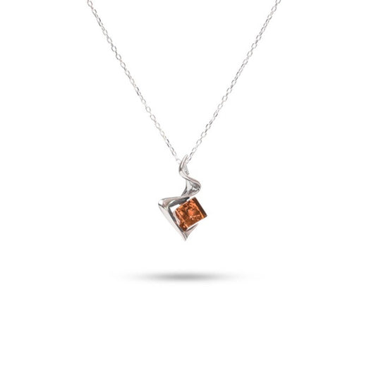 MILLENNE Multifaceted Baltic Amber Cube Silver Pendant with 925 Sterling Silver