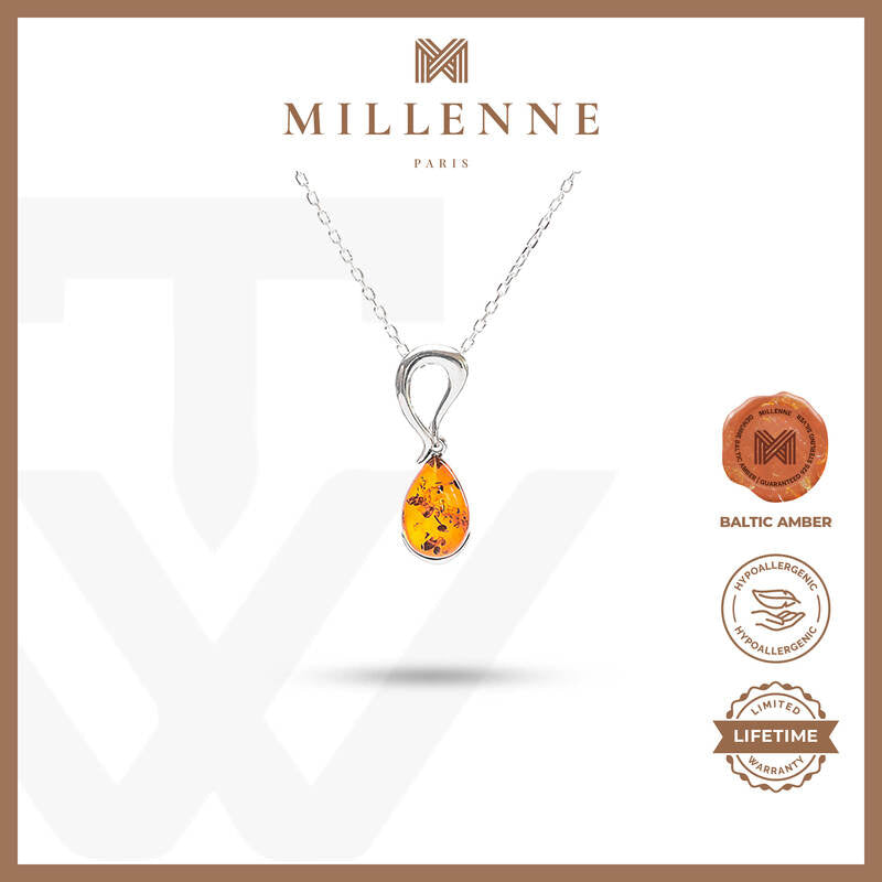 MILLENNE Multifaceted Baltic Amber Infinity Silver Pendant with 925 Sterling Silver