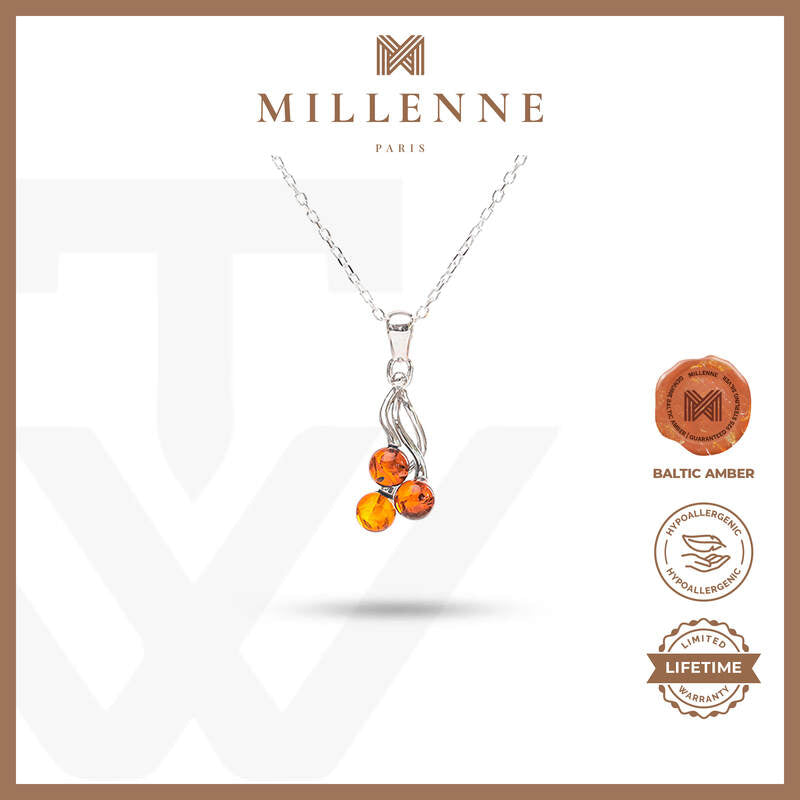 MILLENNE Multifaceted Baltic Amber Trio Silver Pendant with 925 Sterling Silver