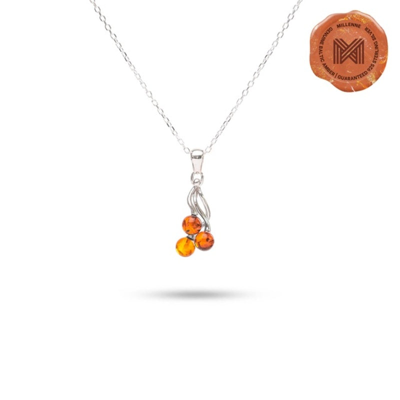 MILLENNE Multifaceted Baltic Amber Trio Silver Pendant with 925 Sterling Silver