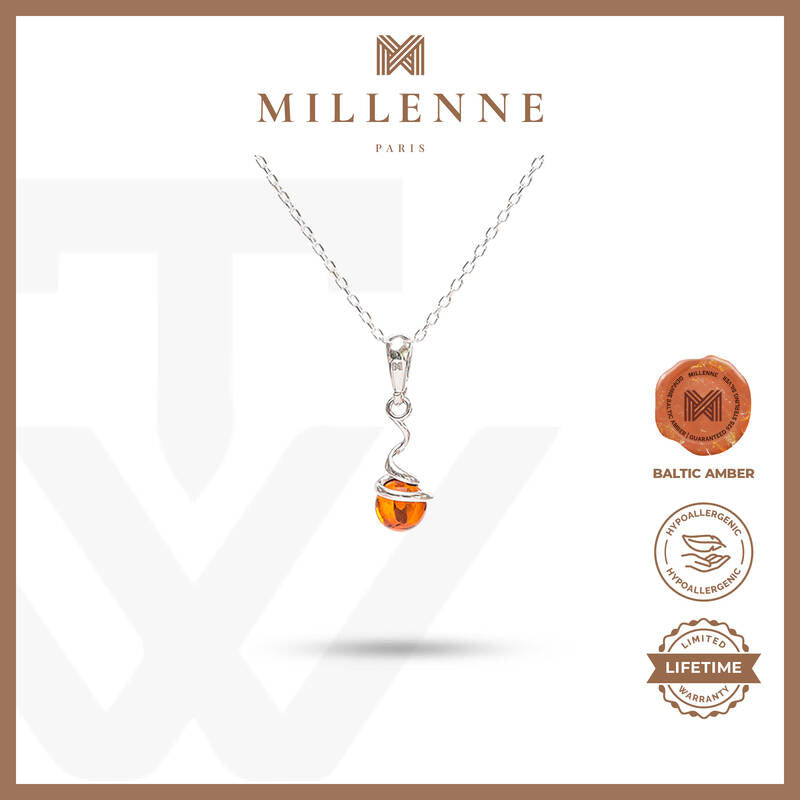 MILLENNE Multifaceted Baltic Amber Pill Silver Pendant with 925 Sterling Silver