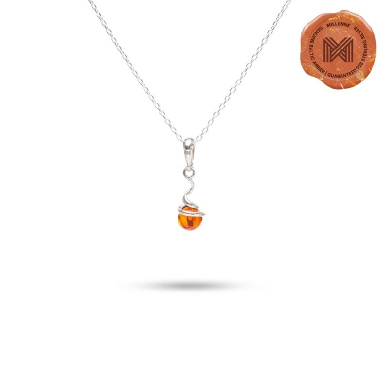 MILLENNE Multifaceted Baltic Amber Pill Silver Pendant with 925 Sterling Silver