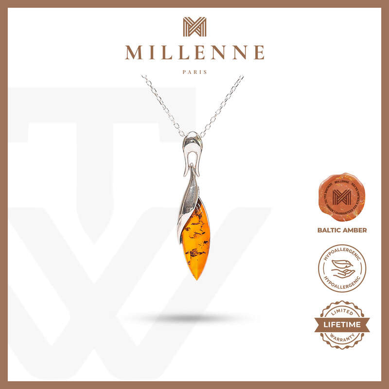 MILLENNE Multifaceted Baltic Amber Mystique Drop Silver Pendant with 925 Sterling Silver