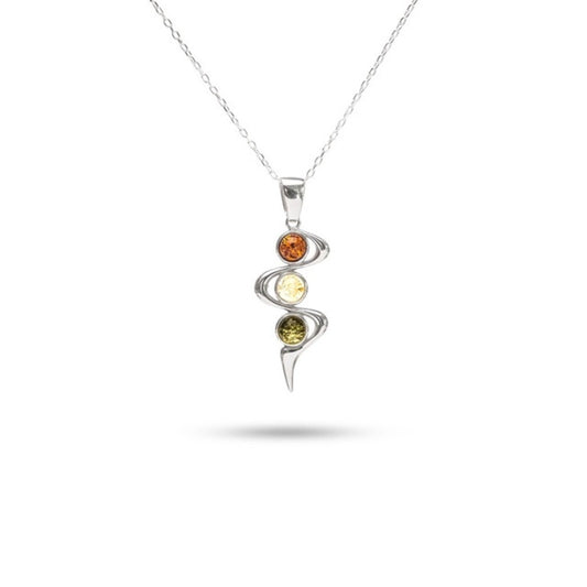 MILLENNE Multifaceted Baltic Amber Ribbon Silver Pendant with 925 Sterling Silver